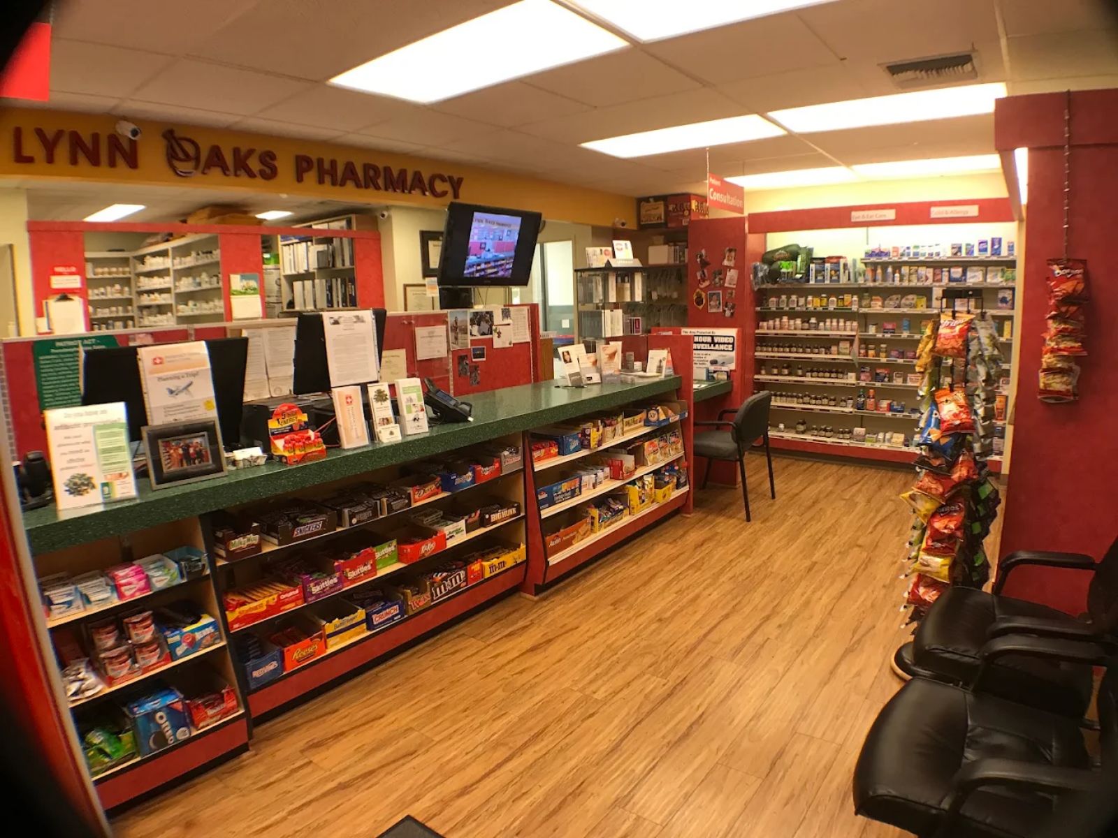 Inside Lynn Oaks Pharmacy: the pharmacy counter and front shop in Thousand Oaks